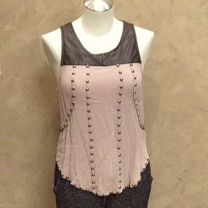 Blush and brown leather tank
